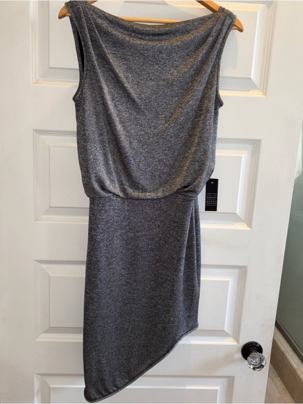 Black Halo Womens Gray Sheath Dress Cowl Neck Sleeveless S Asymmetrical NWT